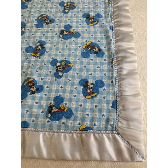 Vintage Disney Babies Mickey Minnie Baby Fleece Blanket Satin Trim - Picture 1 of 6
